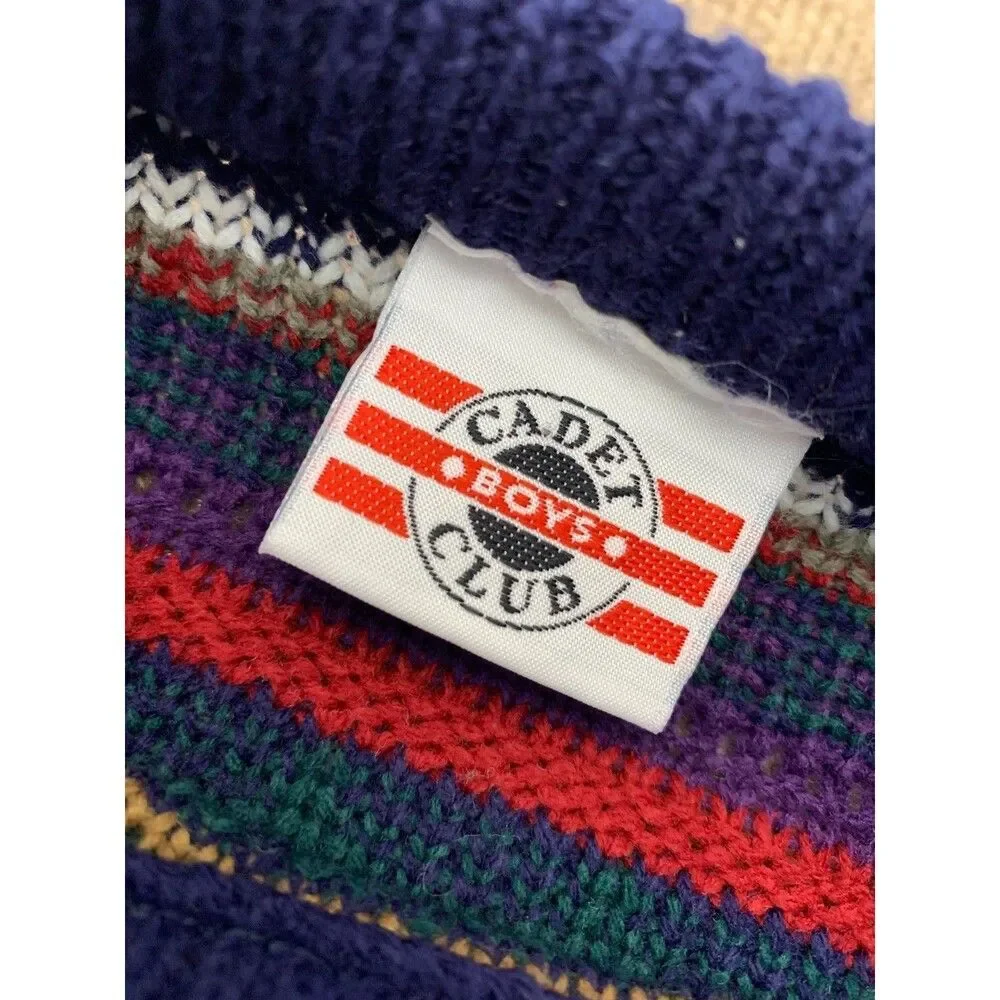 Vintage Cadet Club Sweater Boys 14-16 Fair Isle Nordic USA Made 90s Pullover